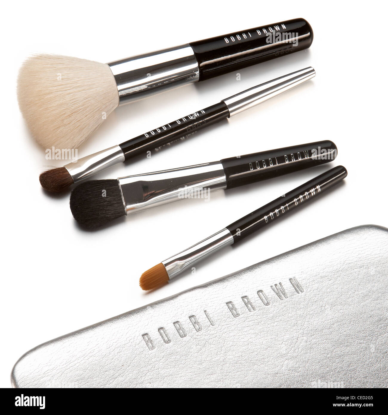 make up brushes selection and pouch bag Stock Photo