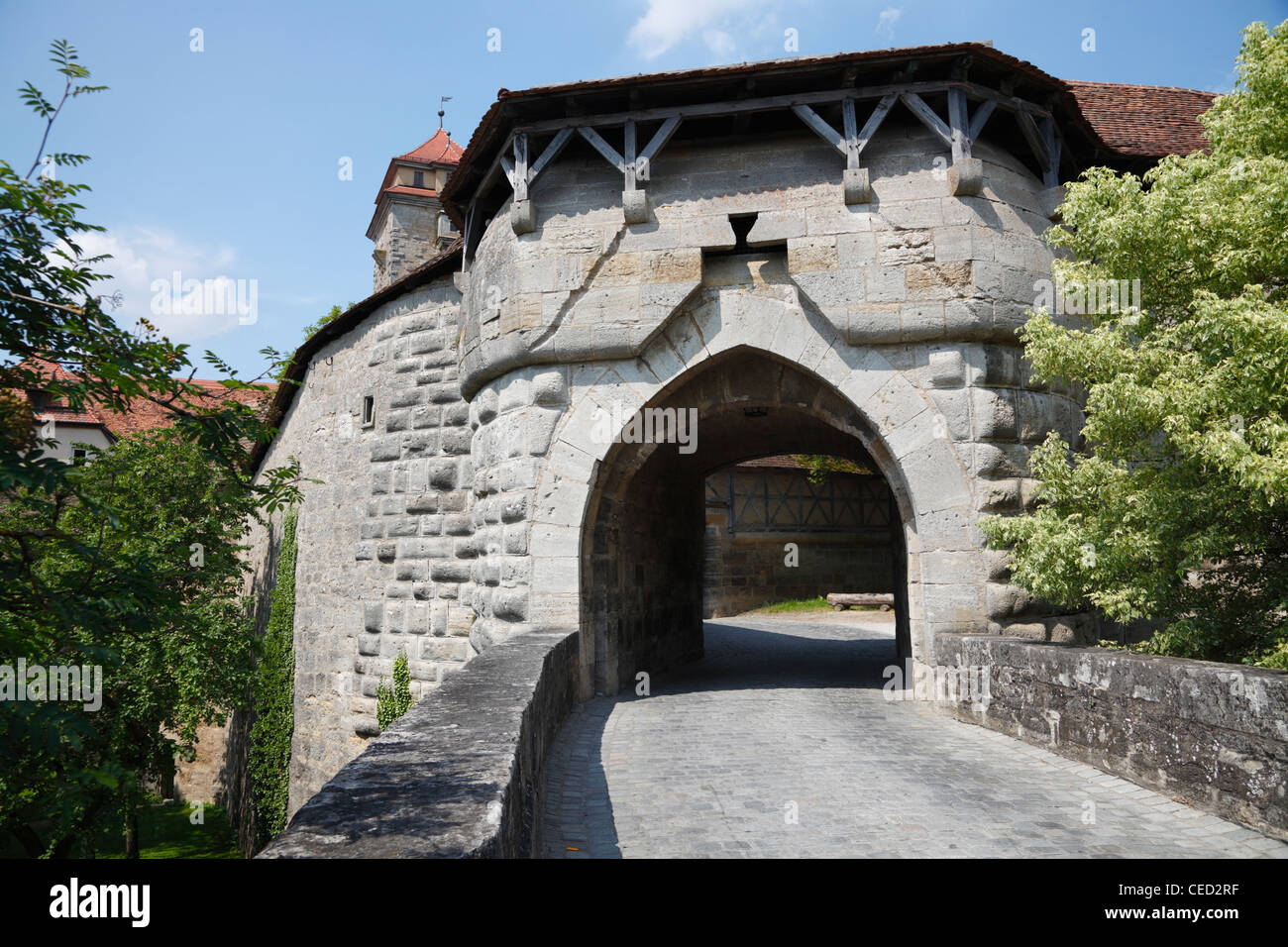 The Spital Bastion - Spitalbastei -  forms the southern end of the medieval ring wall around Rothenburg ob der Tauber, Germany Stock Photo
