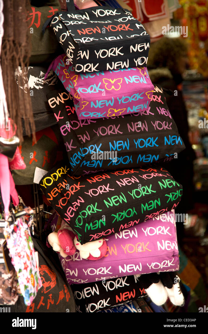 New York City tote bags for sale at a souvenir shop in Chinatown, New York City. Stock Photo