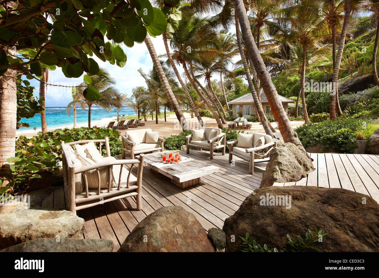 relaxed seating area on beach Stock Photo