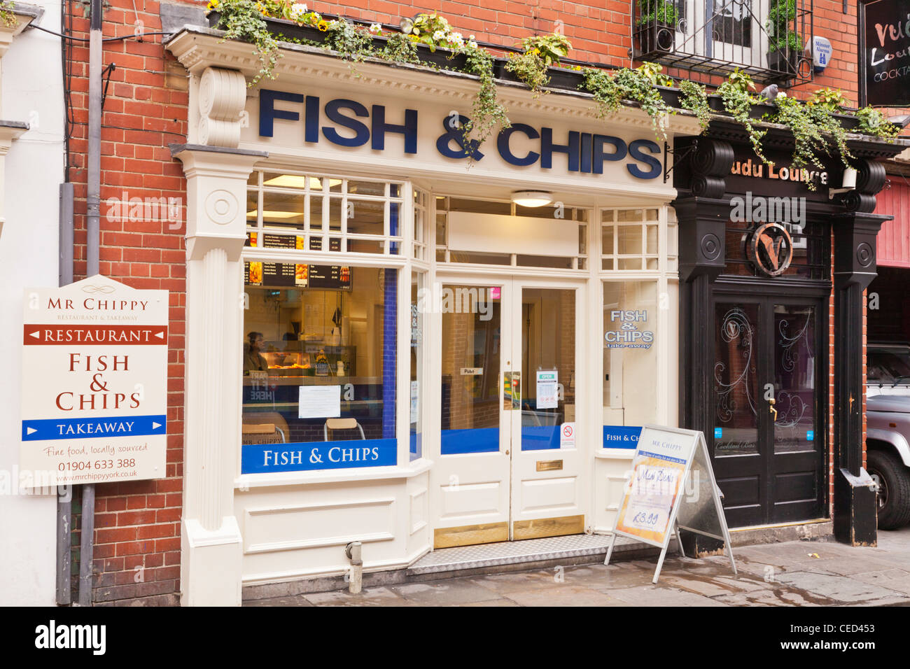 Mr Chippy fish and chip shop in Swinegate, York, North Yorkshire, England. Stock Photo