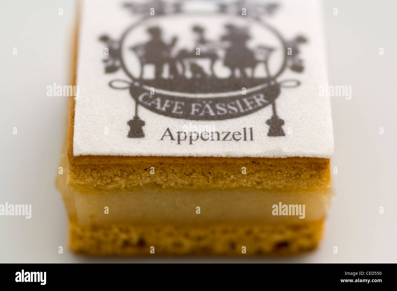 Horizontal close up of a traditional piece of Appenzell Biber on a plate. Stock Photo