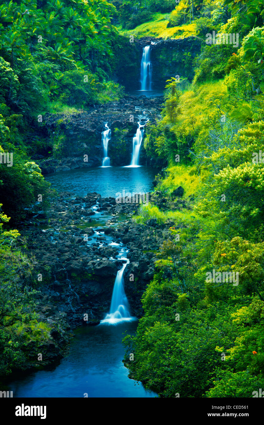 UmaUma Falls. Hawaii, THe Big Island. Stock Photo