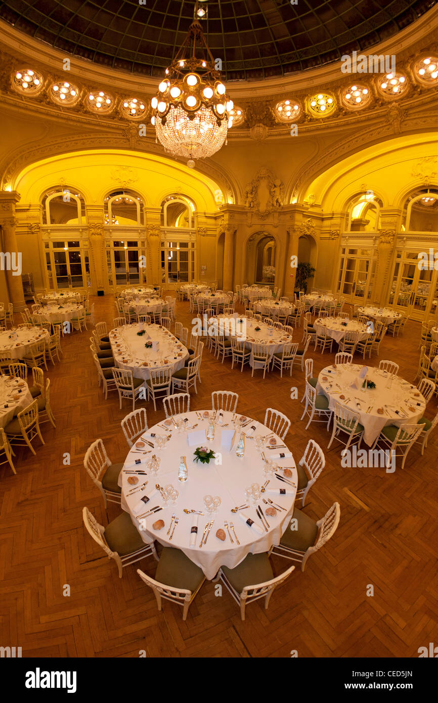 The Berlioz lounge of the Vichy Opera prepared for a reception (Convention Centre - Vichy - Allier - Auvergne - France). Stock Photo