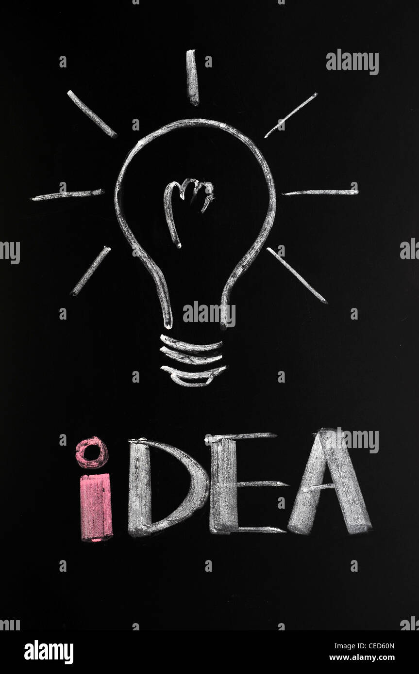 Idea concept drawn in chalk on a blackboard Stock Photo