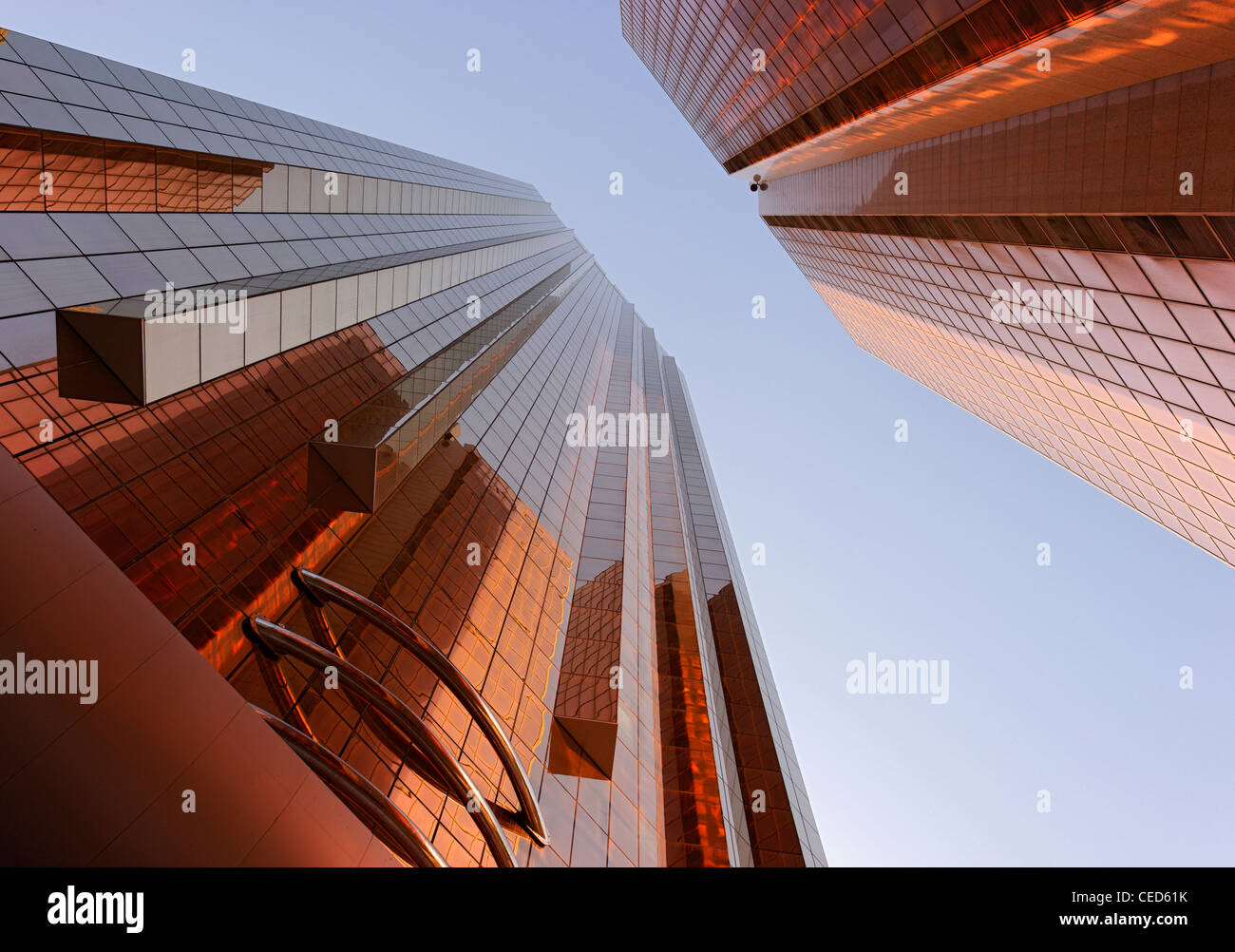 Copper-colored facades of office towers, modern architecture, Sheikh Zayed Road, Al Satwa, Dubai, United Arab Emirates Stock Photo