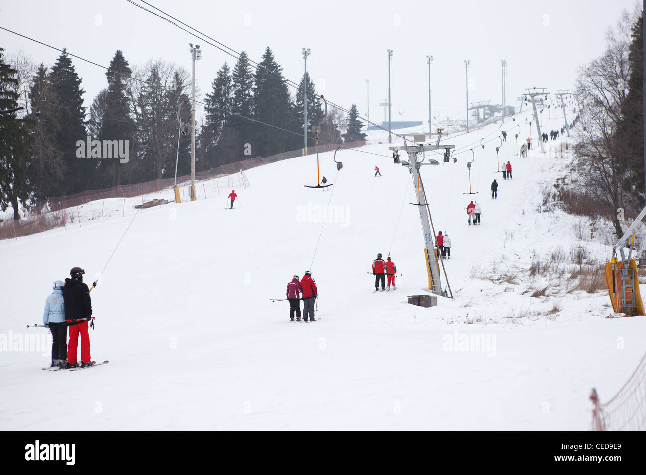 Russian ski resorts Sorochany in winter season with resting people in ...