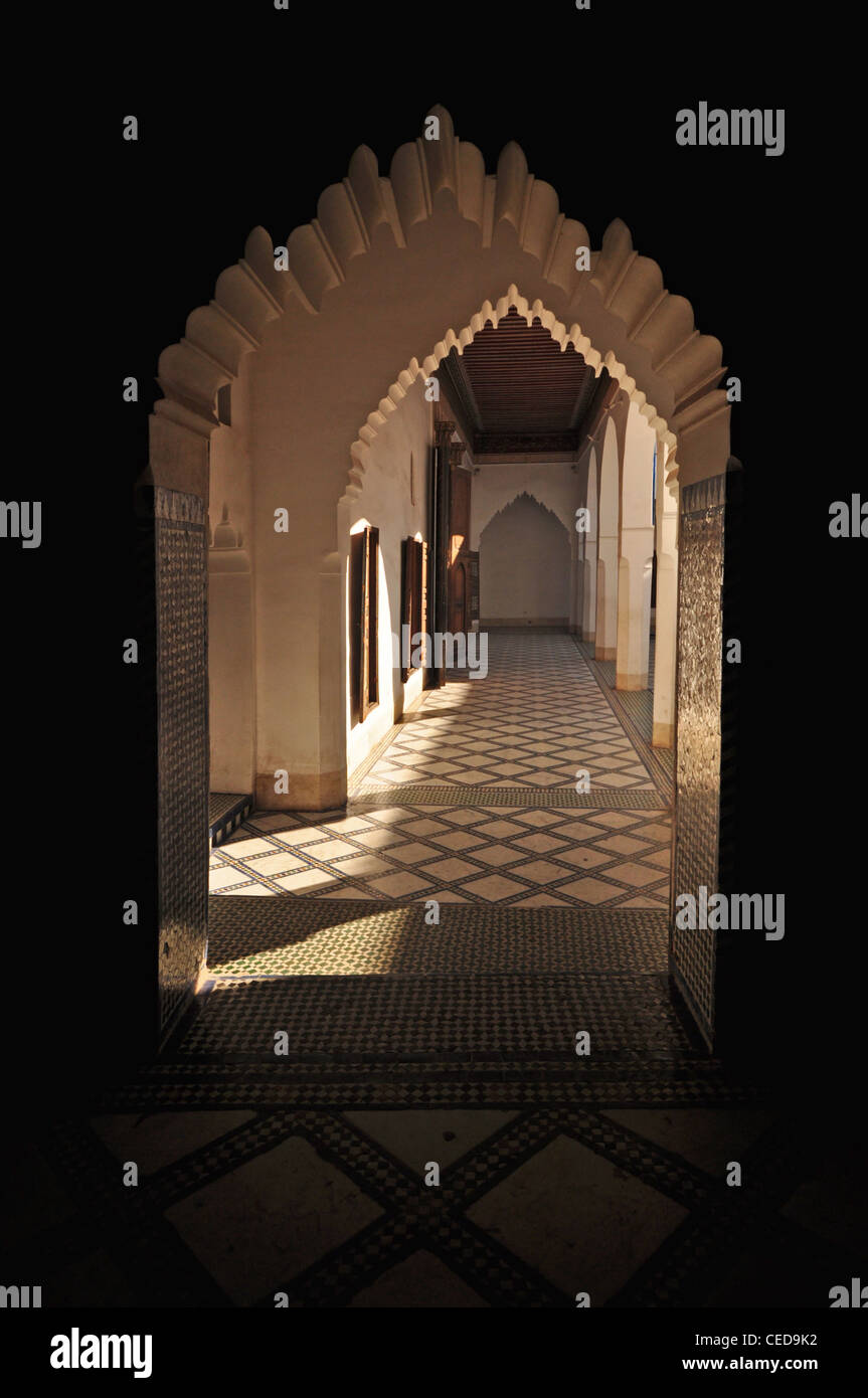 NORTH AFRICA, MOROCCO, MARRAKESH, Bahia Palace, archway next to courtyard Stock Photo