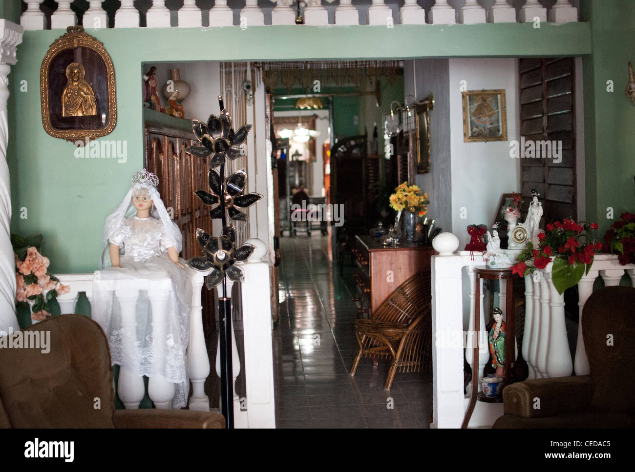 very clattered interiors of a private house of famous Miss Tamara with rooms for hire in Moron Stock Photo