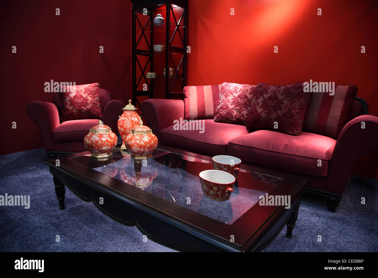 living room with china ware Stock Photo Alamy