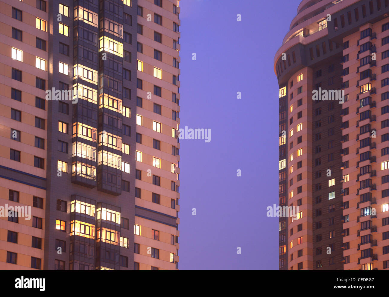 Two apartment houses in evening, fragment Stock Photo