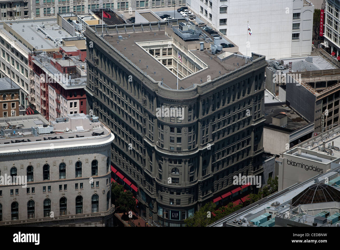 aerial photograph Flood building GAP Bloomingdales San Francisco California Stock Photo