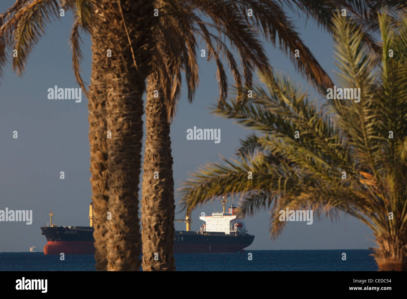 Israel, The Negev, Eilat, beach view of Eilat Port Stock Photo