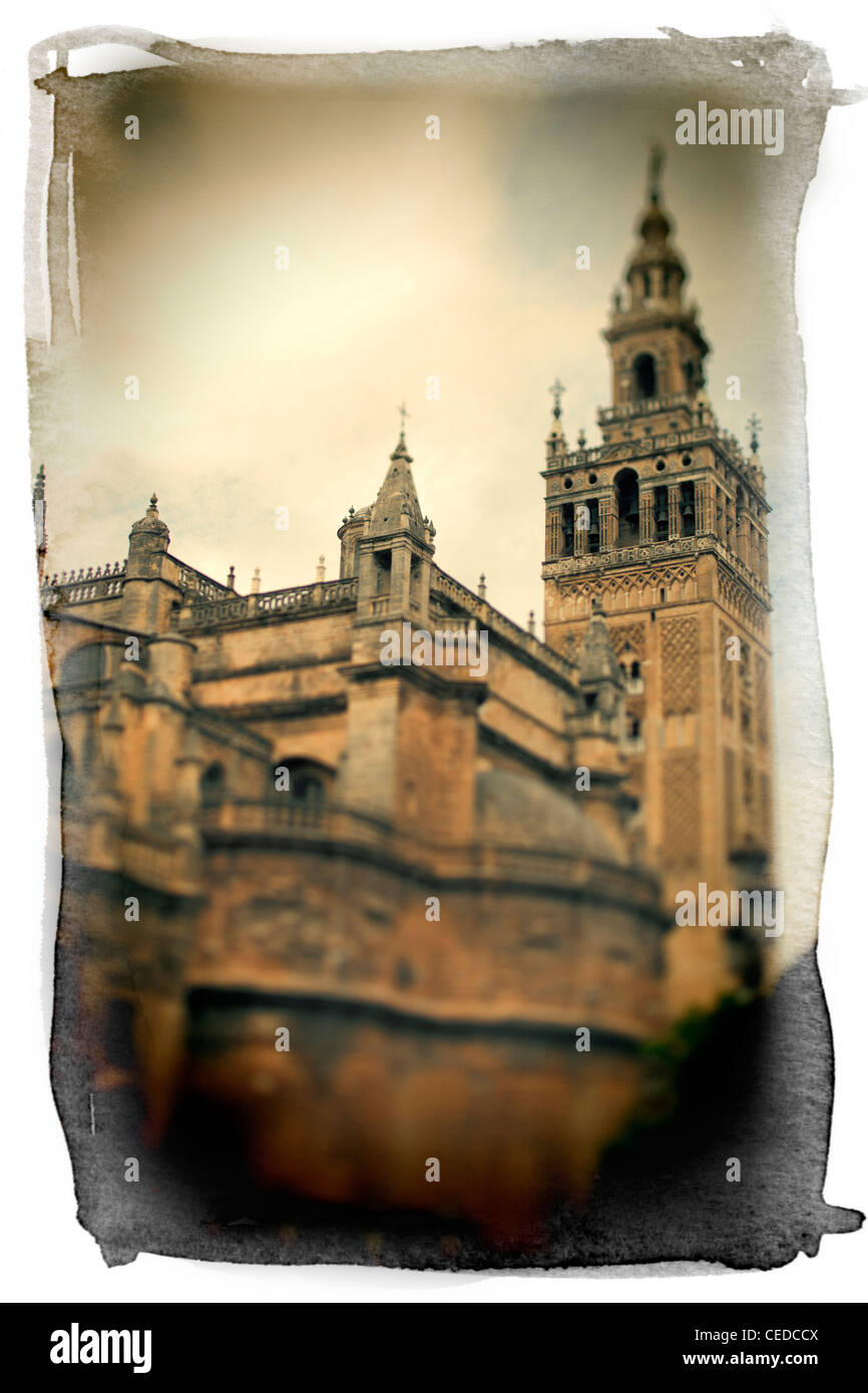 The Giralda Tower and the Cathedral (south-east view), Seville, Spain. Stock Photo