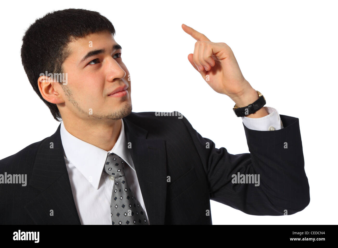 young asian  businessman with raised finger Stock Photo