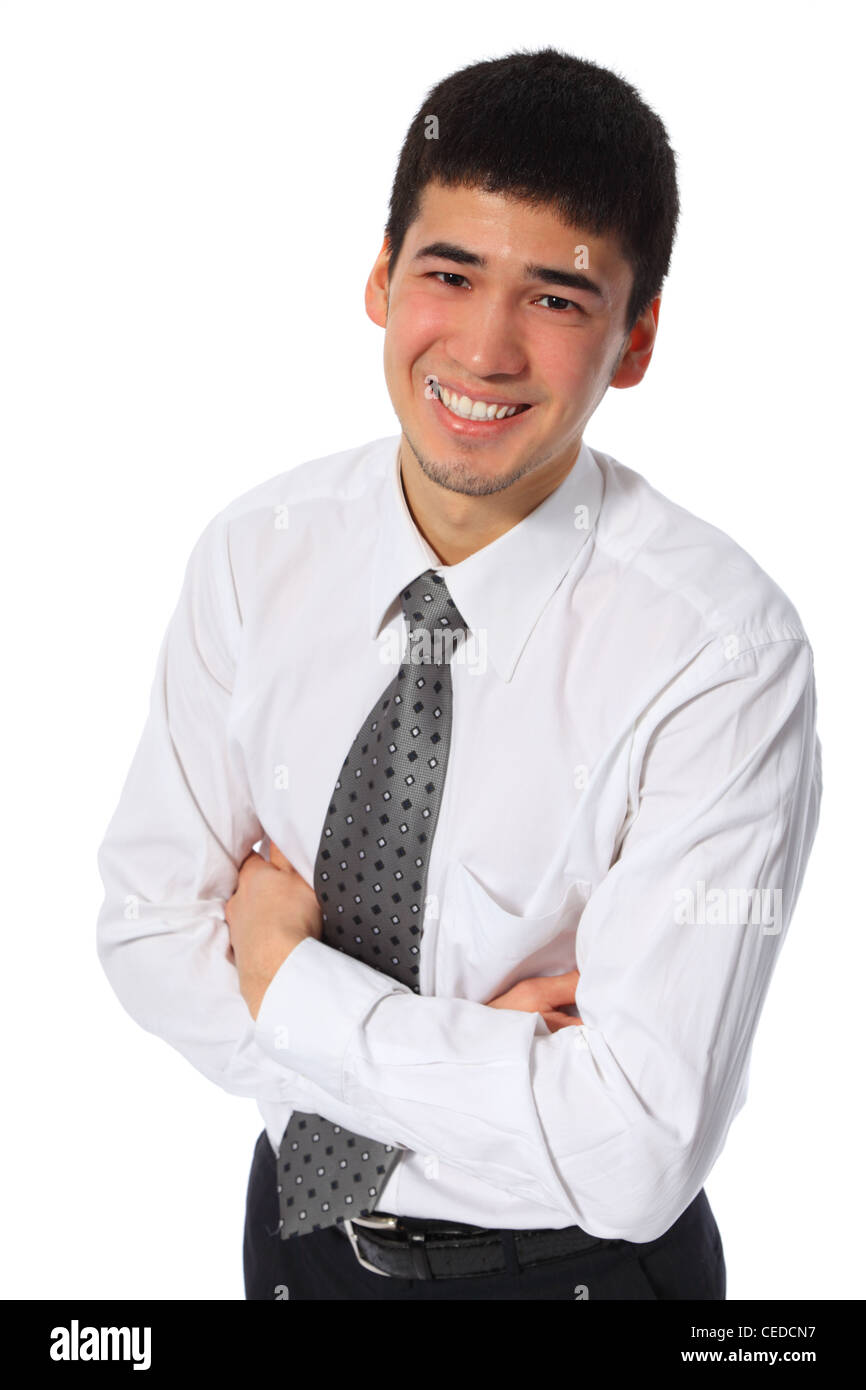 young asian smiling businessman in white shirt Stock Photo - Alamy