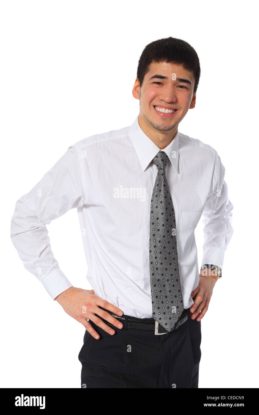 young asian smiling businessman in white shirt Stock Photo - Alamy