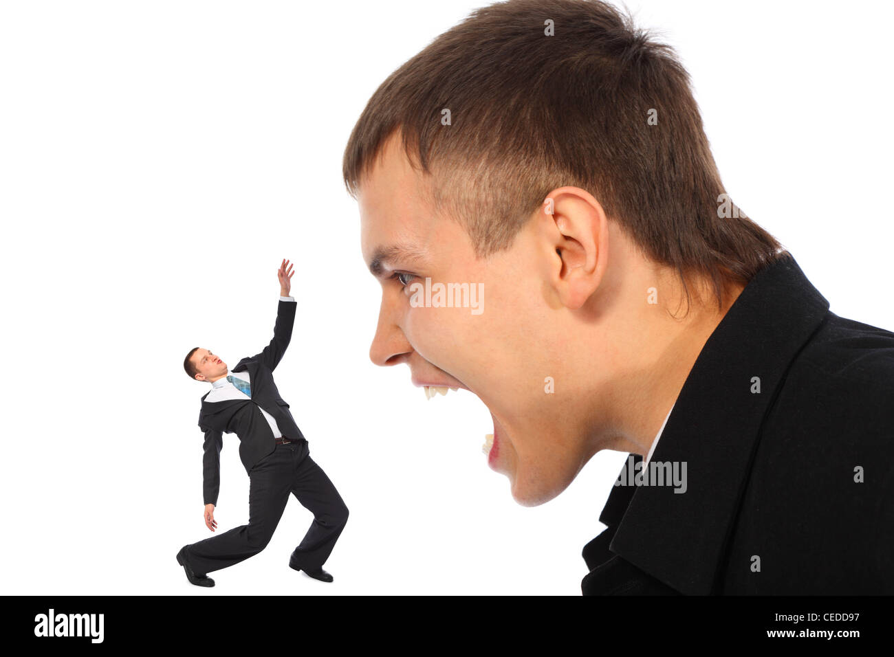 Young businessman shouts Stock Photo