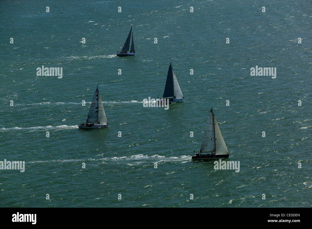 aerial photograph Rolex Big Boat Series sailboat regatta San Francisco bay California Stock Photo