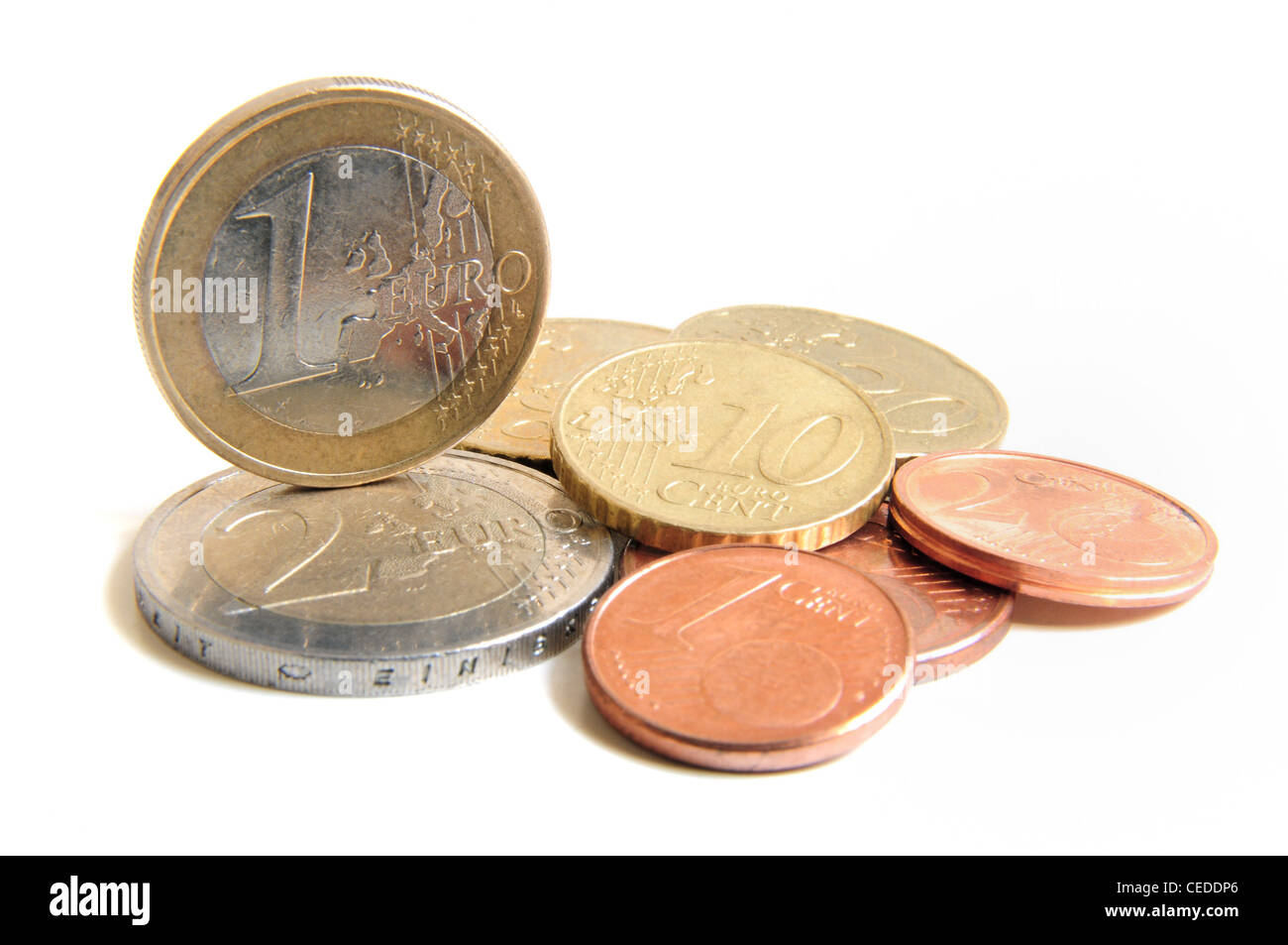 Euro money coins on white background Stock Photo