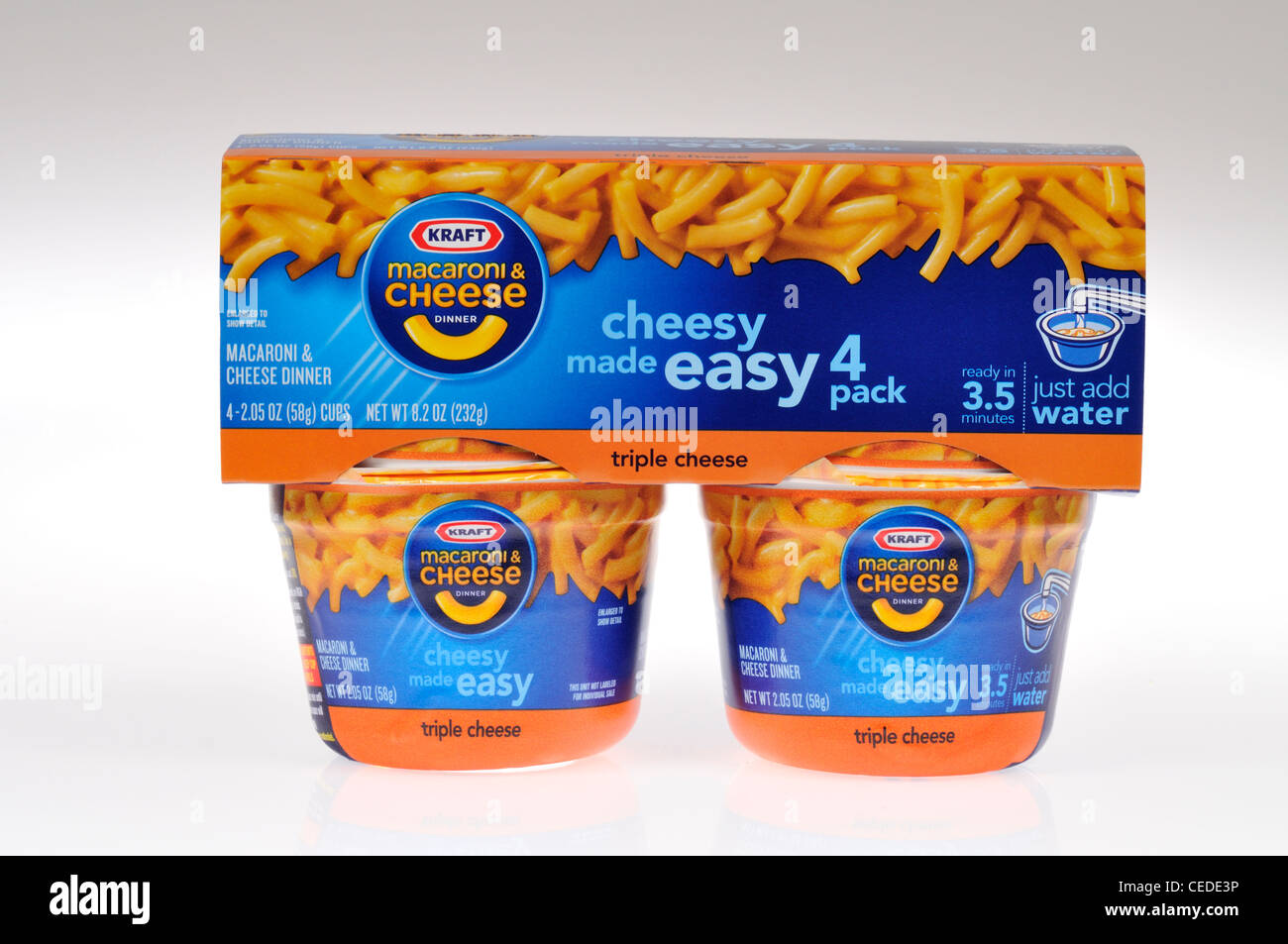 Multi pack of Kraft Macaroni and cheese individual serving cups on white background cutout Stock