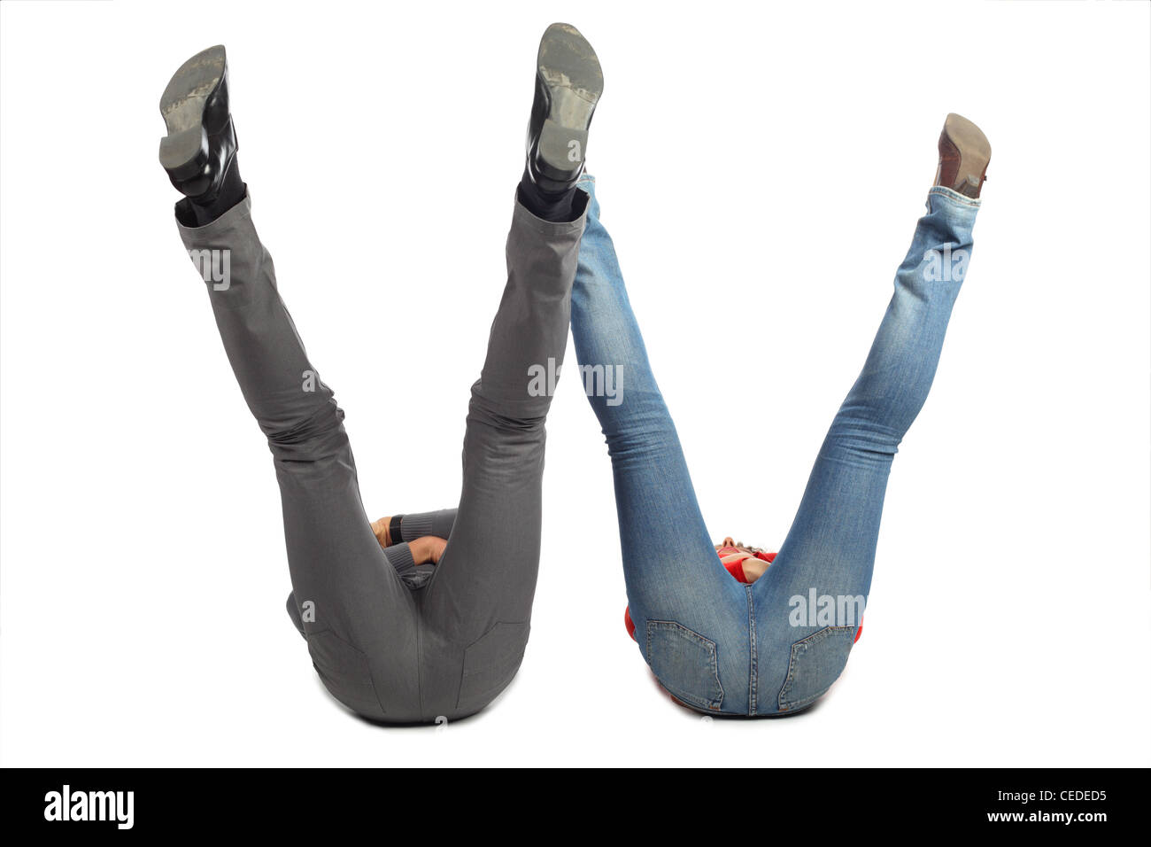 young man and woman represents letter w Stock Photo - Alamy