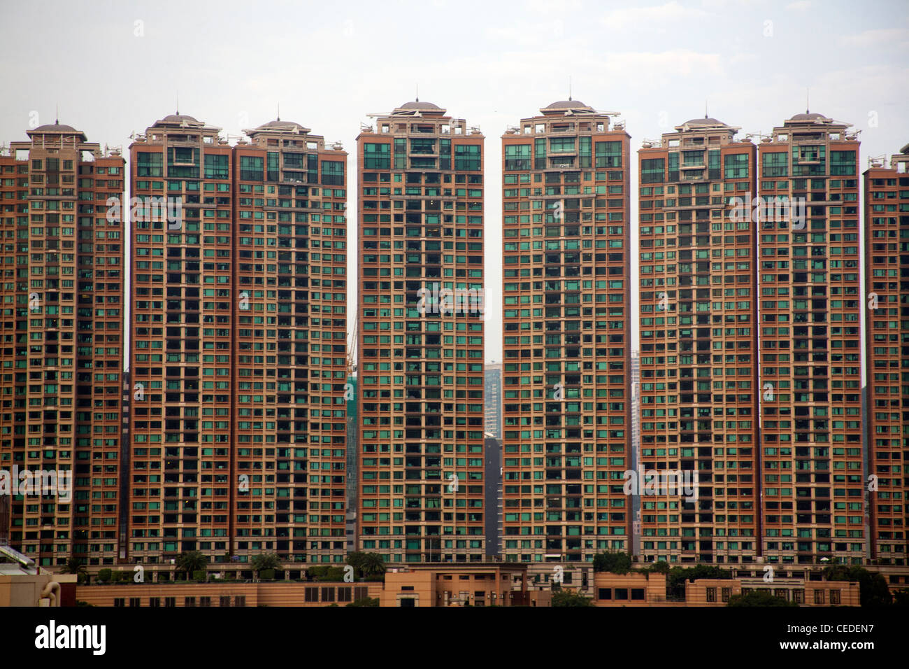 Uniform apartment blocks in a housing complex, New Territories, Hong