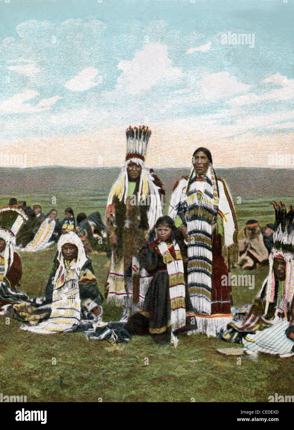 Vintage illustration of Black River Native Americans, Lake Erie and plains region, 1907. Stock Photo