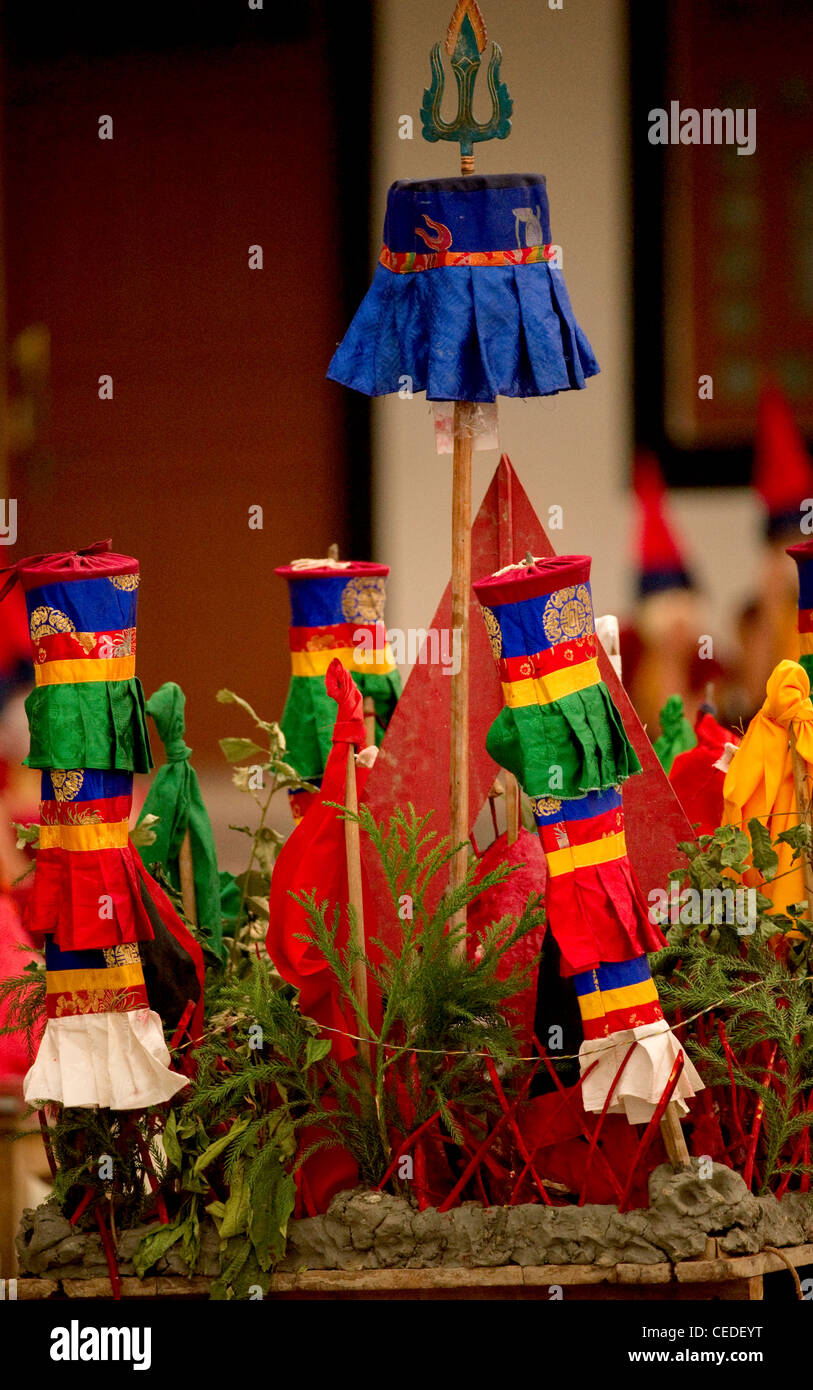 Ritual objects for the Losar ceremony in a Buddhist Monastery, Sikkim, India Stock Photo