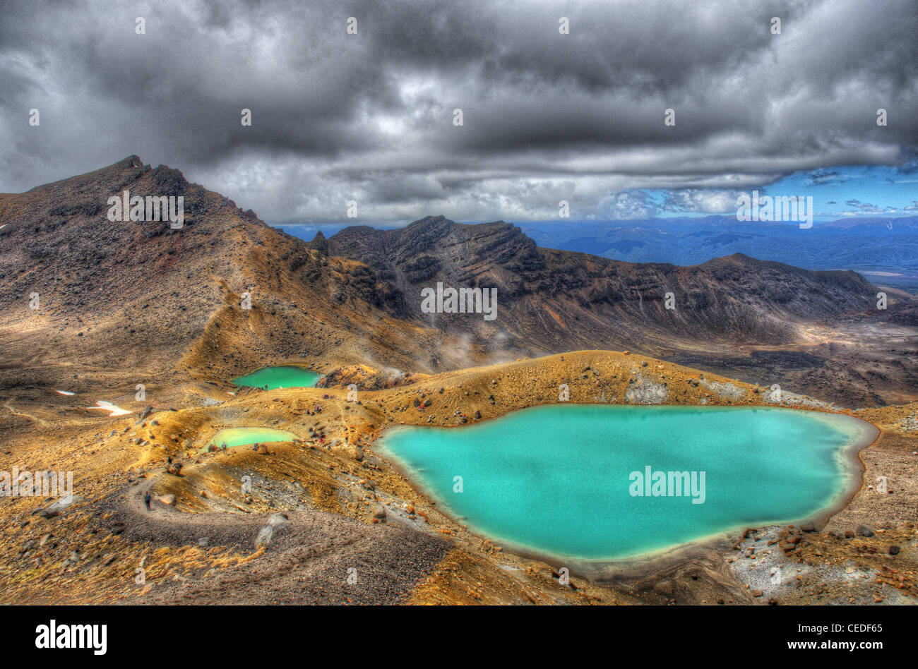 The Emerald Lakes on the Tongariro Alpine Crossing in New Zealand's North Island Stock Photo