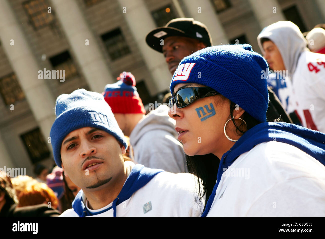 Giants fan couple at tickertape parade,New York Stock Photo