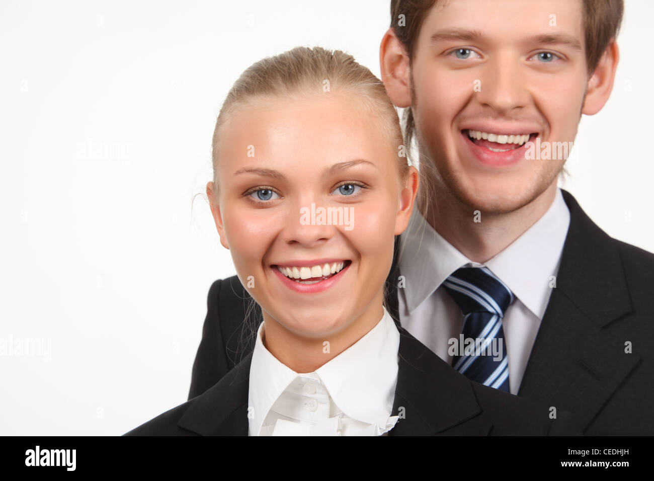 smiling young business woman and businessman Stock Photo - Alamy
