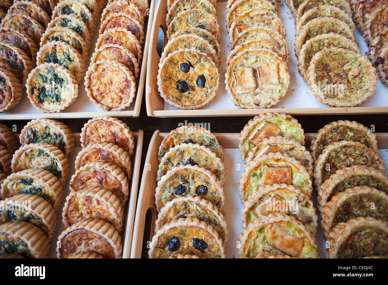 England, London, Southwark, Borough Market, Food Stall, Quiche Stock