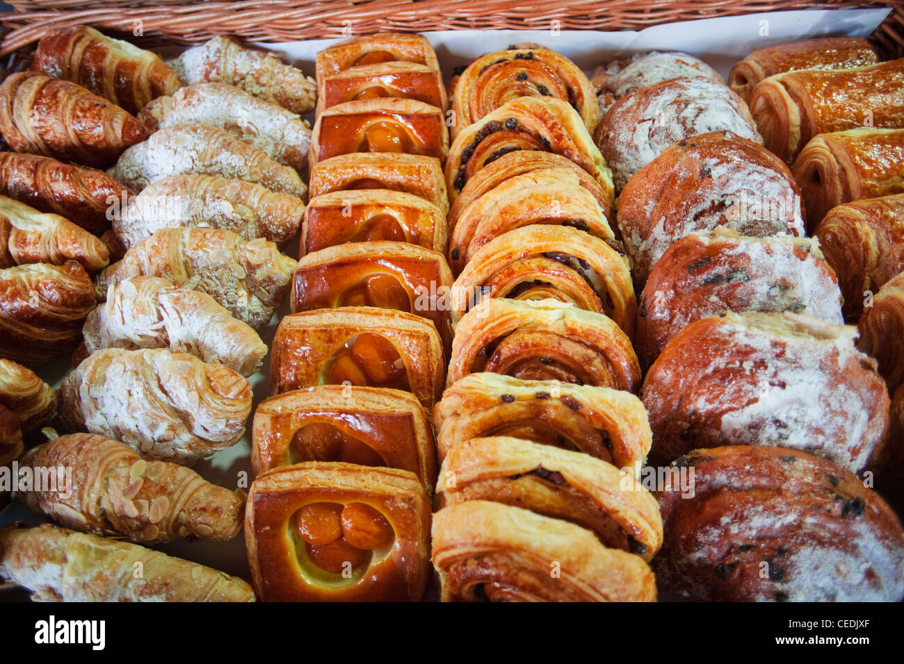 England, London, Southwark, Borough Market, Bakery, Pastry Display Stock Photo