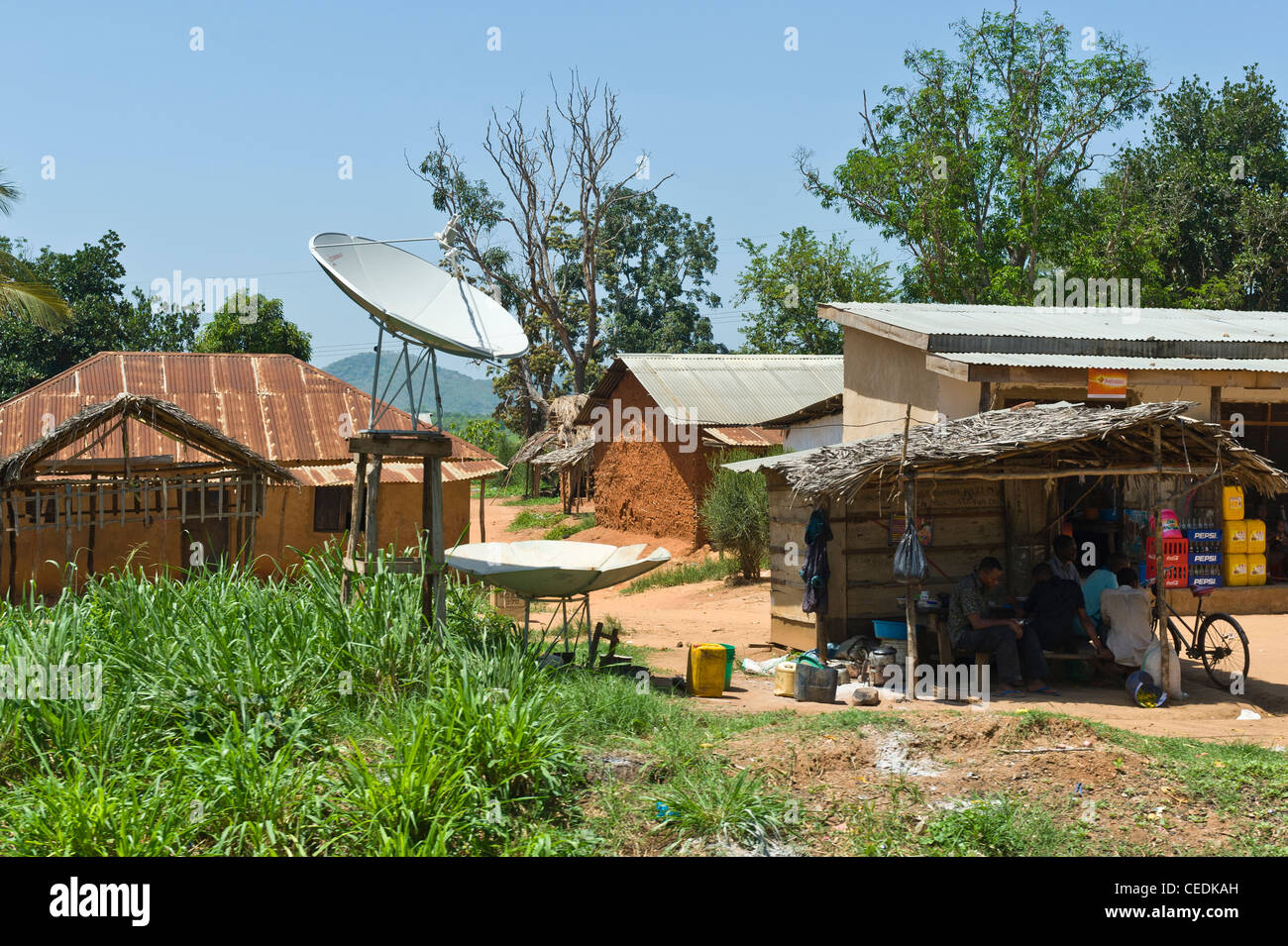 Satellite dish in a village in Pwani Region Tanzania Stock Photo