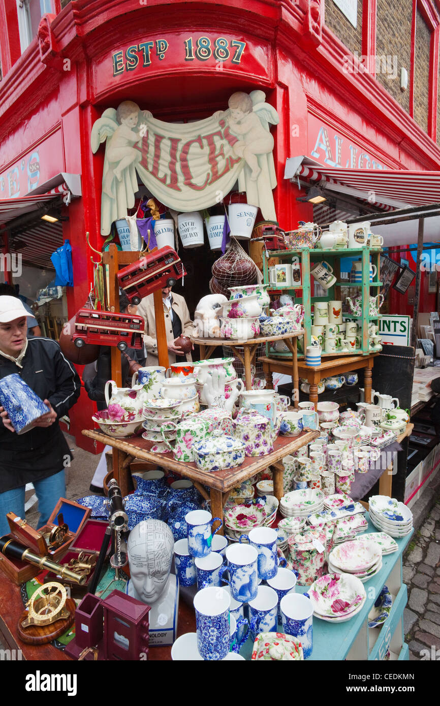 England, London, Antique Stall Display in Portobello Road Antique