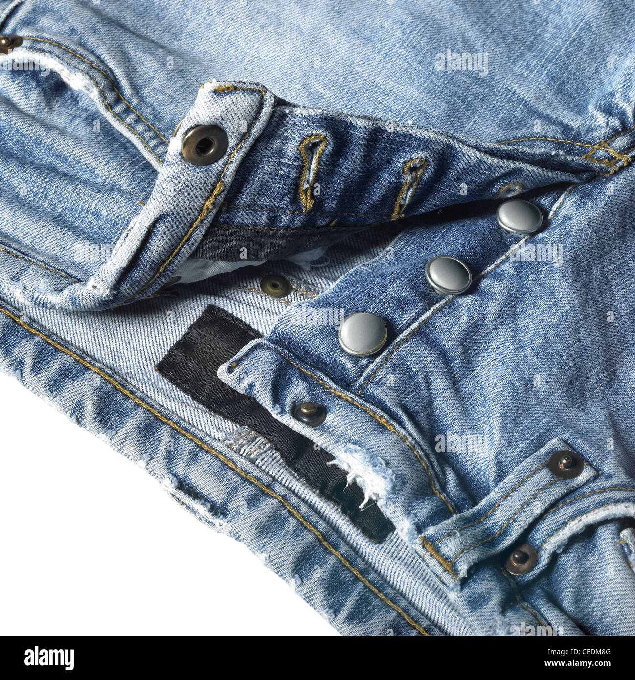 studio shot of a pair of jeans detail in white back, with clipping path Stock Photo