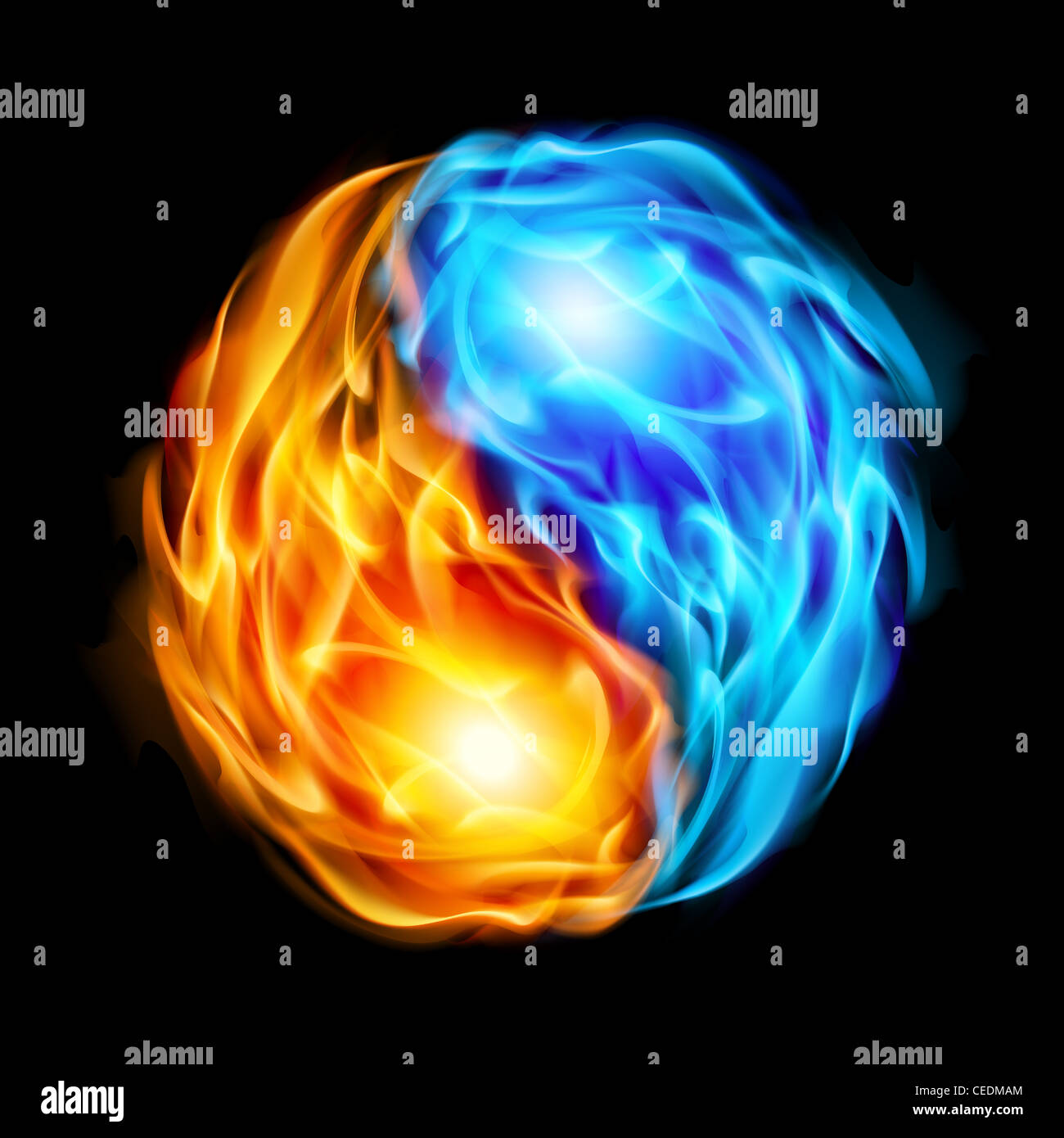 Symbol of yin and yang of the black background in the form of red and ...