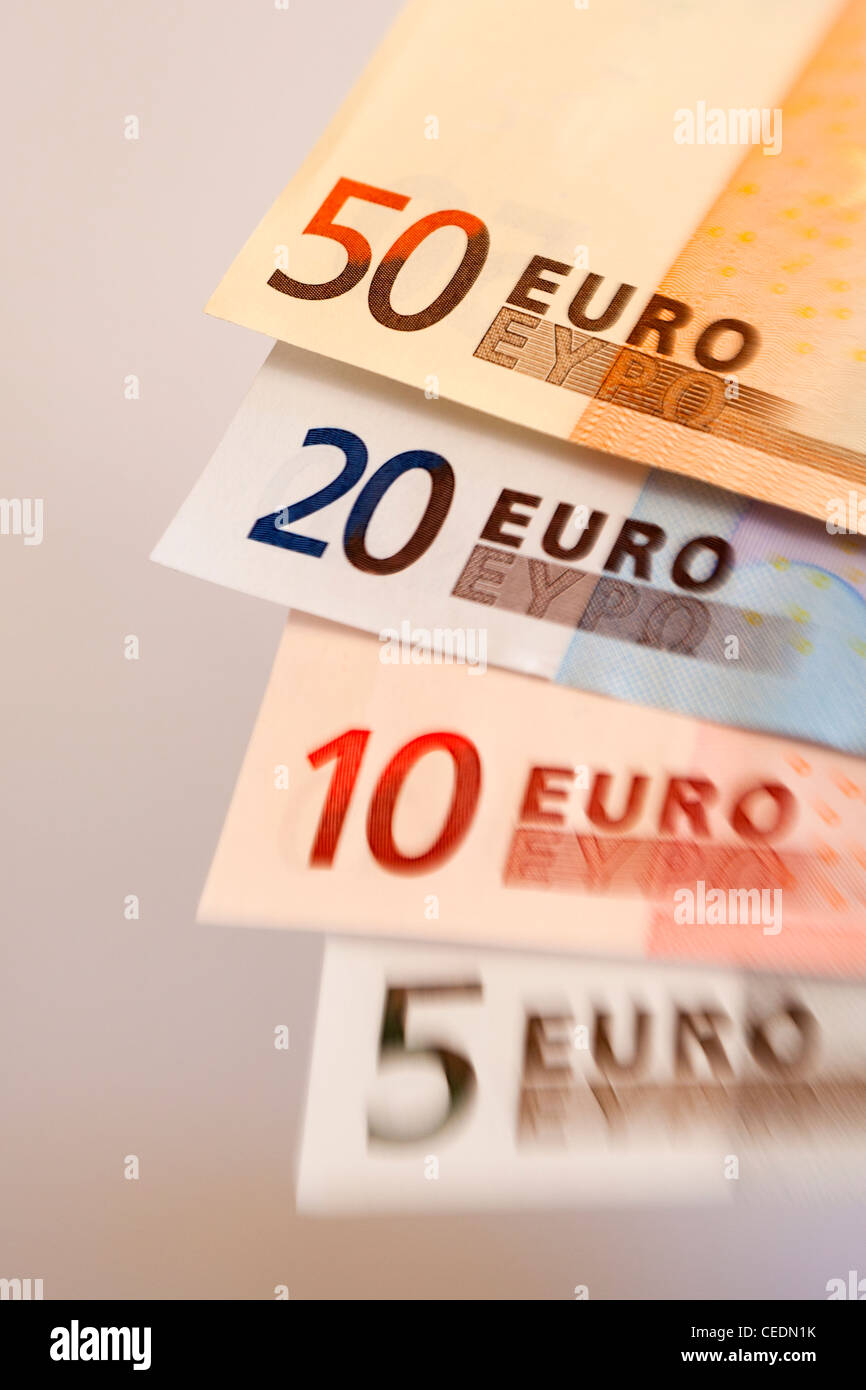 Fan of different size Euro notes currency Stock Photo