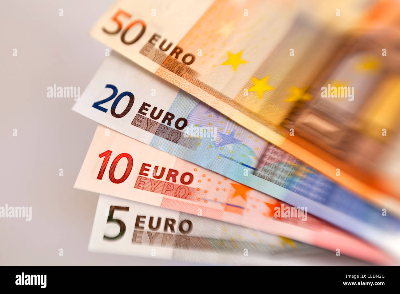 Fan of different size Euro notes currency Stock Photo