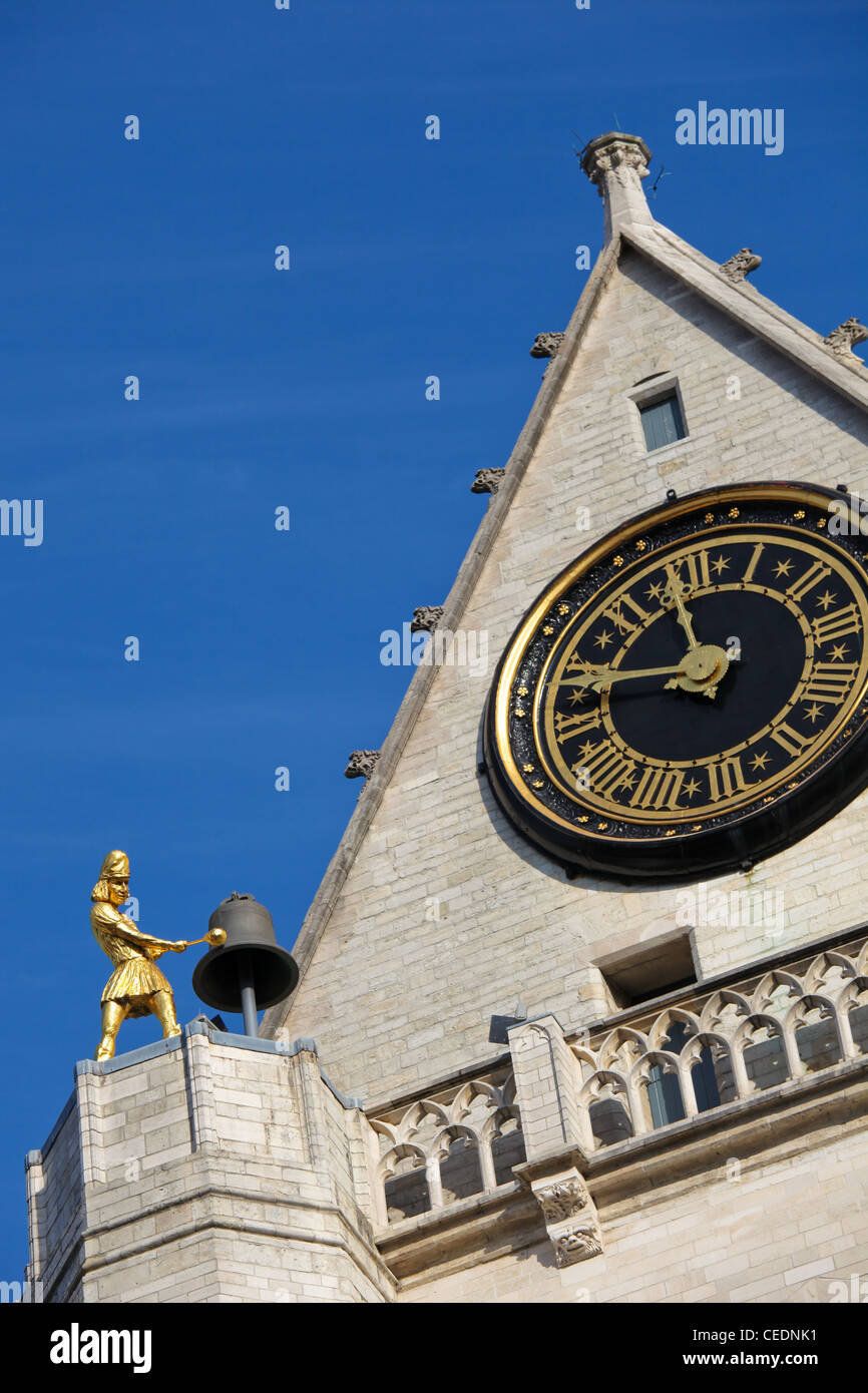 Clock of Saint Peters Church in Leuven, Flemish Brabant, Belgium. Stock Photo