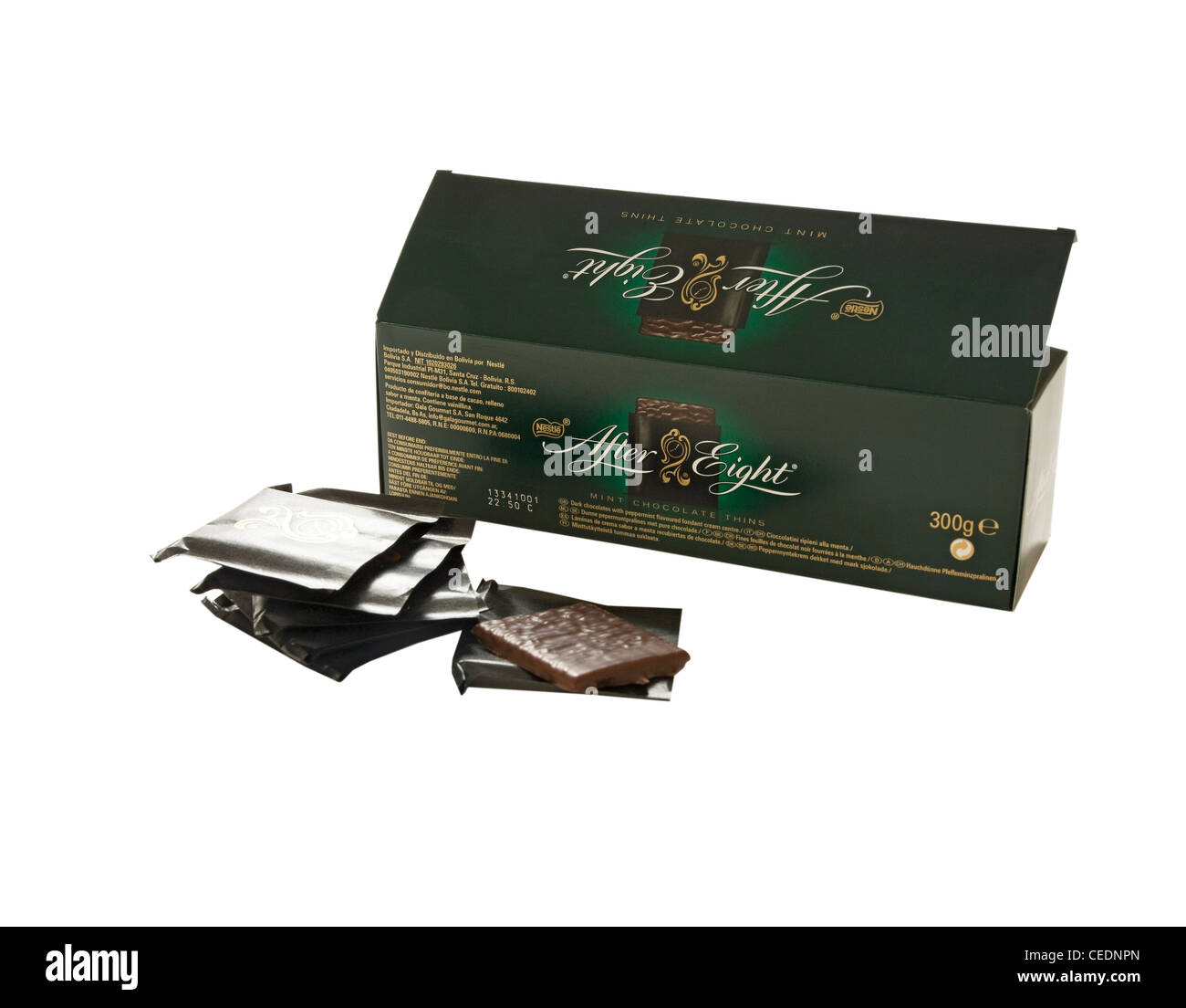 Close up of a box of Nestle After Eight mint chocolate thins Stock Photo