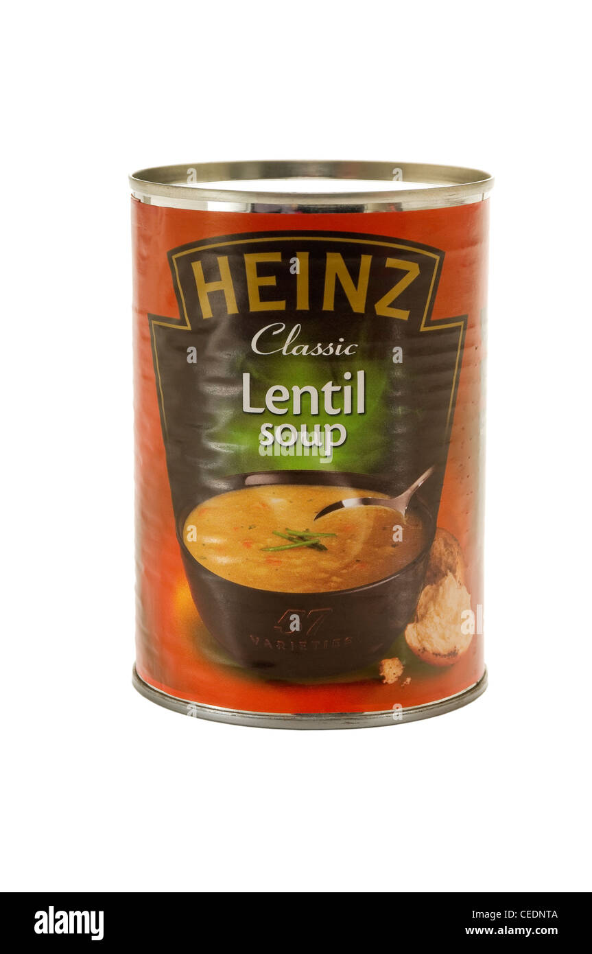 Close up of tin can of Heinz lentil soup Stock Photo