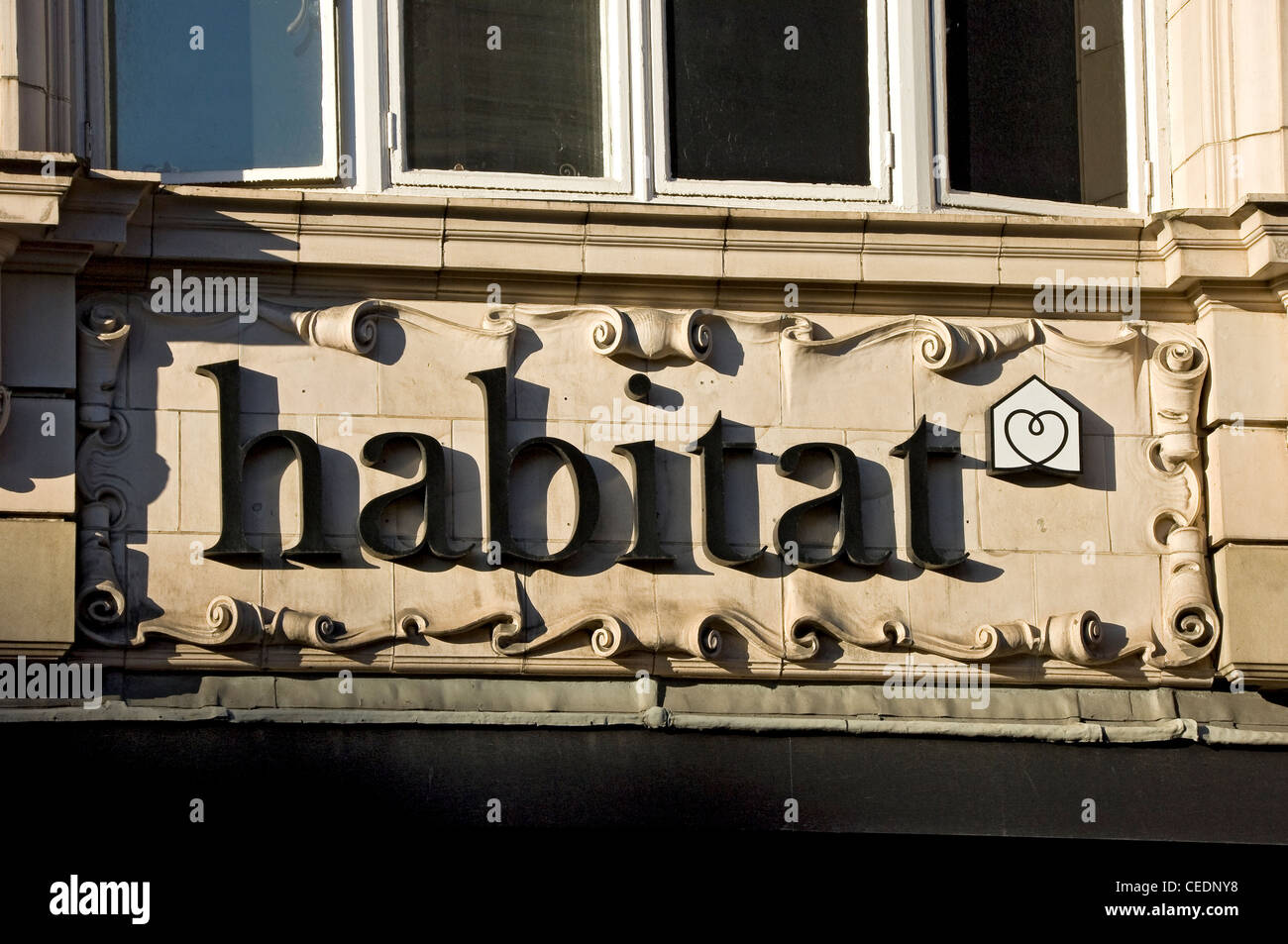 Close up of sign signage on former Habitat shop store York North