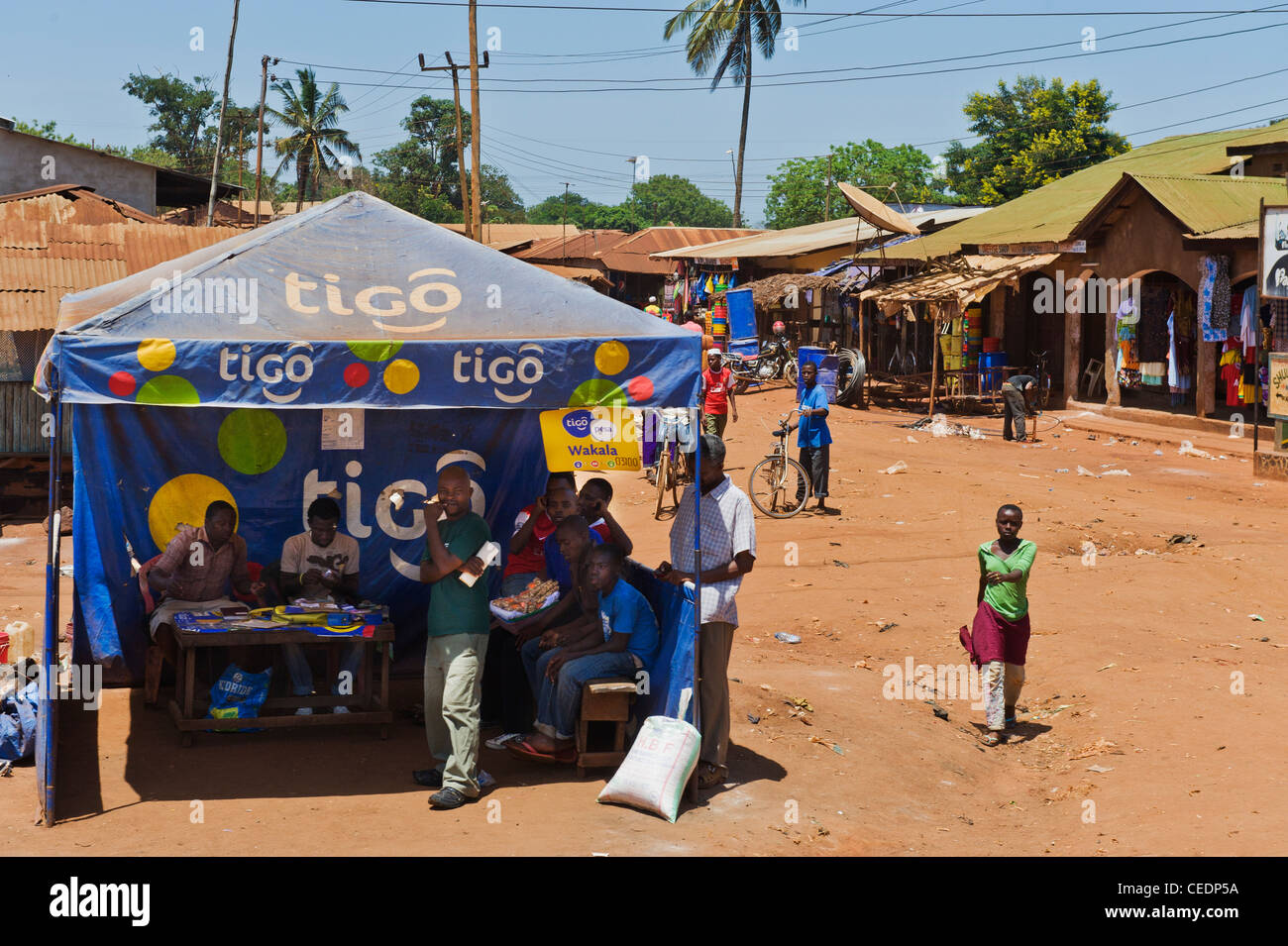 Mobile phone kiosk in a village in Pwani Region Tanzania Stock Photo