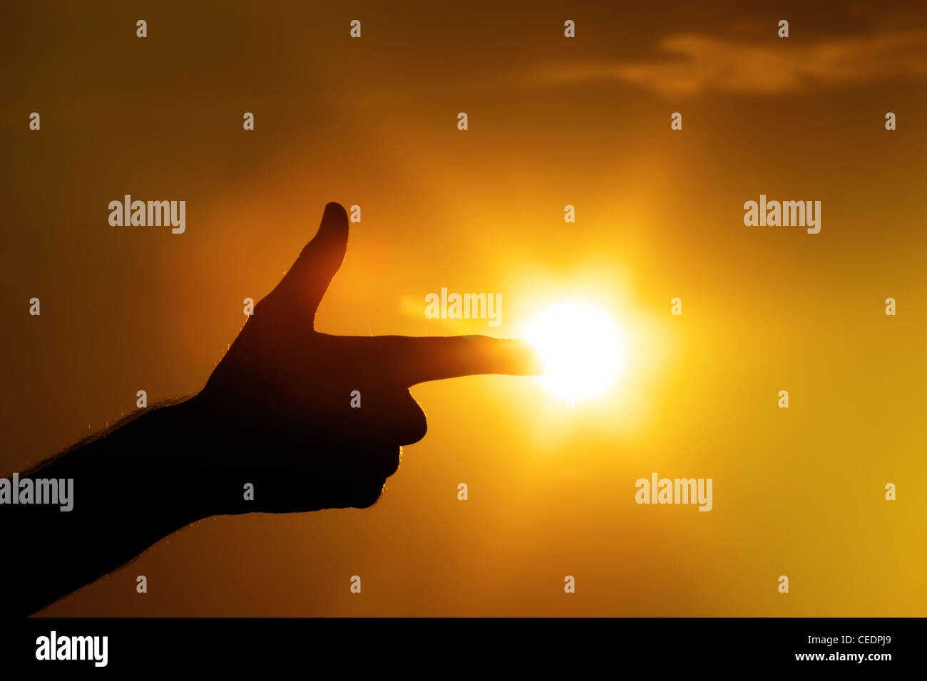 finger pointing to sun gesture Stock Photo Alamy