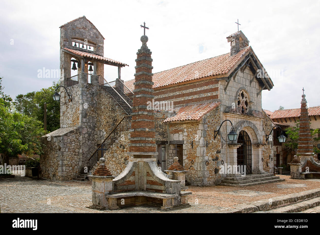 Dominican Republic, Altos de Chavon, St Stanislaus Church, exterior Stock Photo