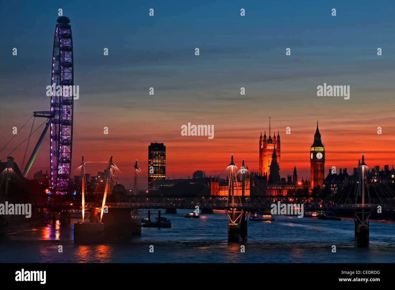 sunset river thames in london united kingdom Stock Photo