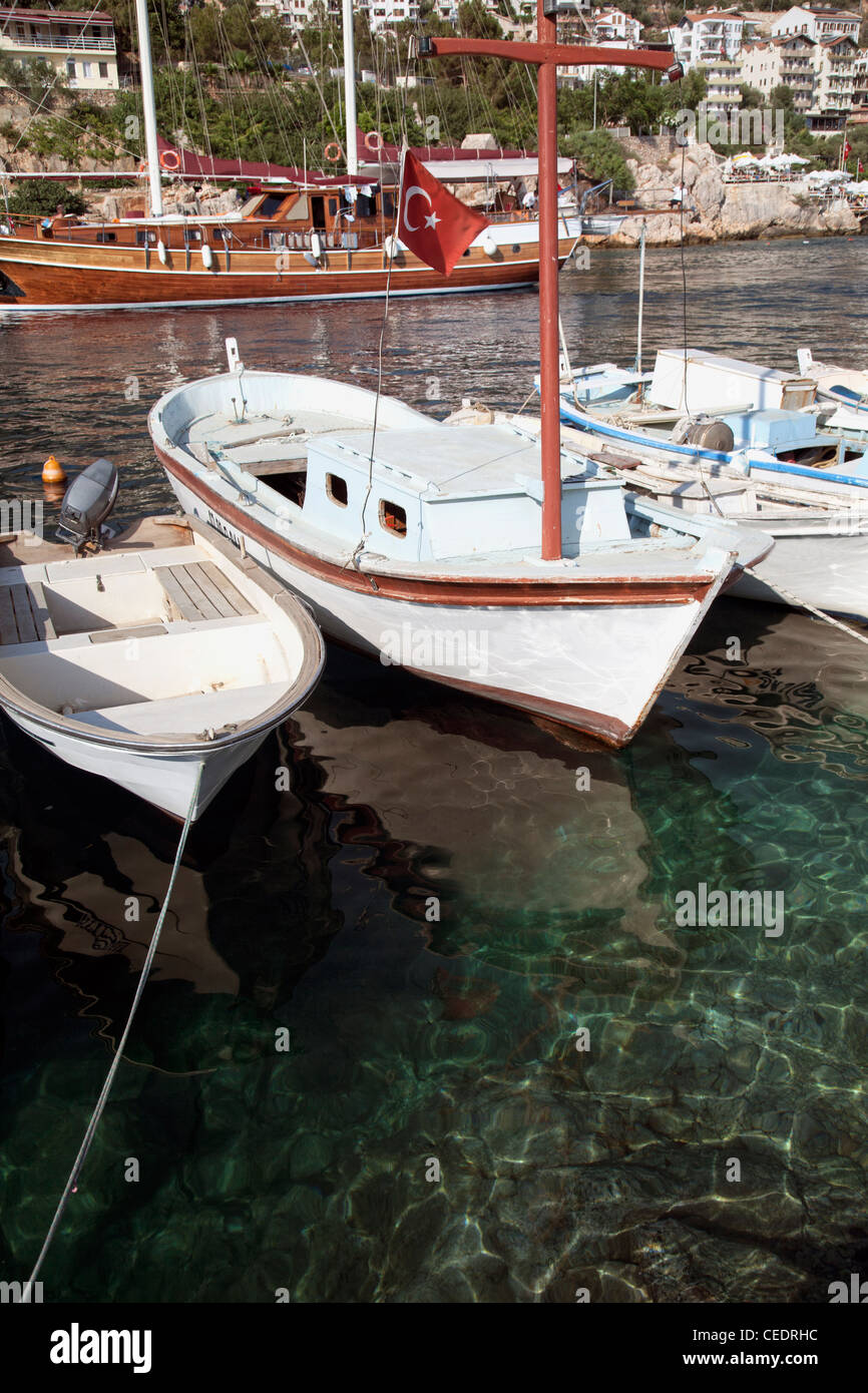 Turkey, Kas, boats moored in harbour Stock Photo