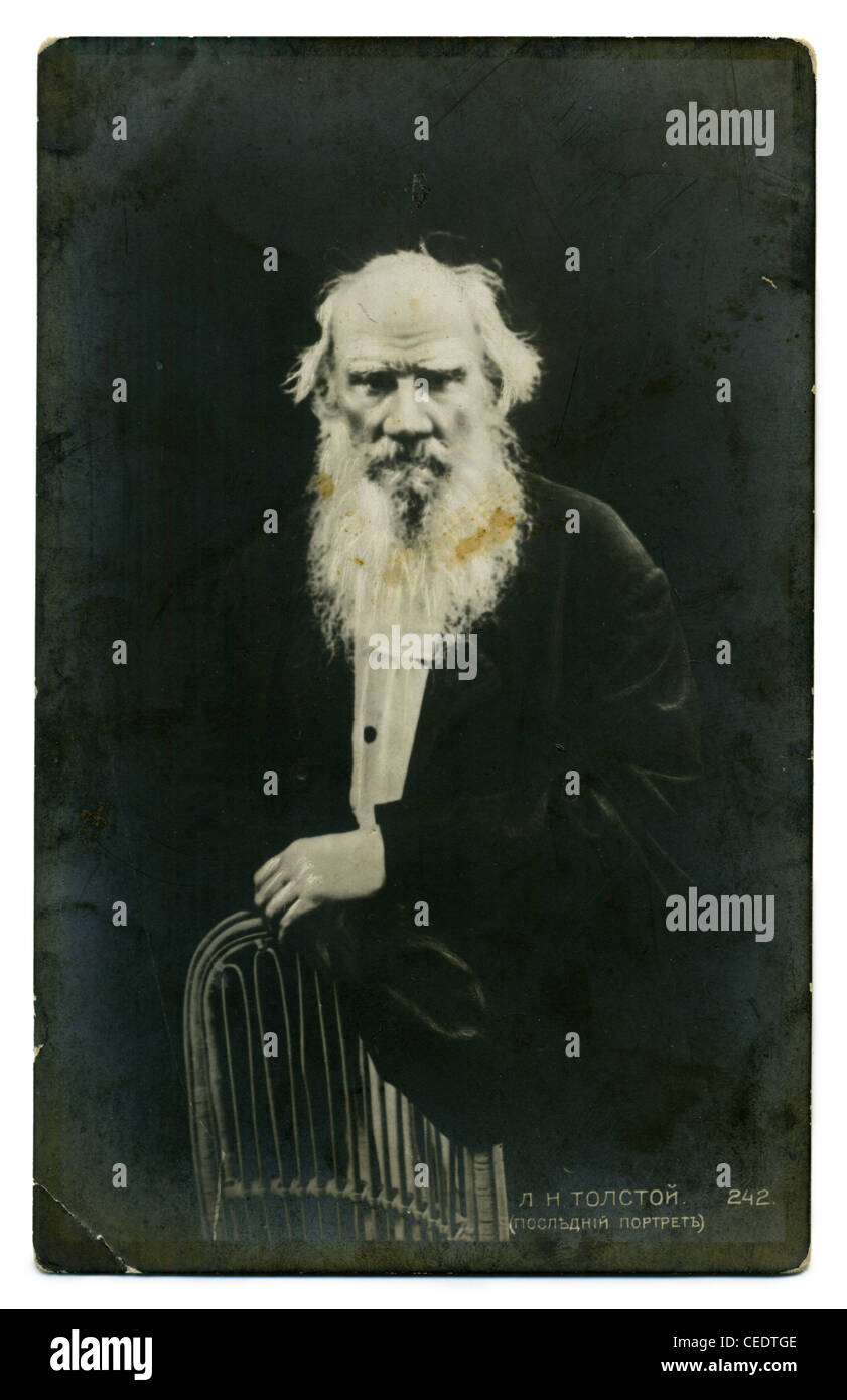 Lev Tolstoy, one hundred years old postcard Stock Photo